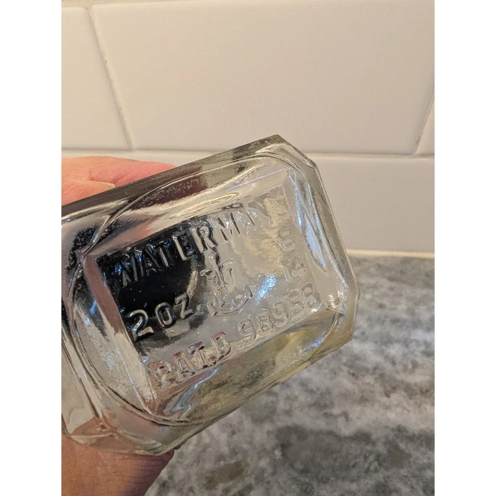 Vintage Waterman's 2 ounce Ink Glass Bottle With‎ Metal Lid
